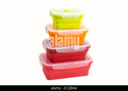 Colorful Plastic Boxes isolated on white background Stock Photo