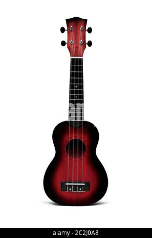 The dark red ukulele guitar isolated on the white background Stock Photo