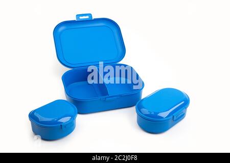 Blue Plastic Boxes isolated on white background Stock Photo