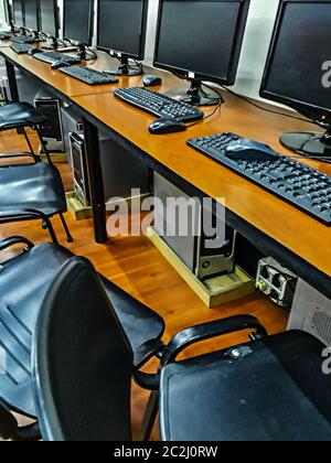 Empty Classroom with Computers Stock Photo