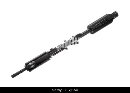 Bottom down view of an isolated AR-15 weapon on white background Stock Photo