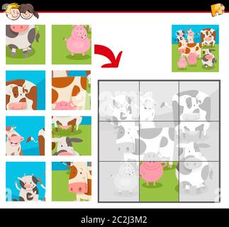 jigsaw puzzles with cartoon happy farm animals Stock Photo