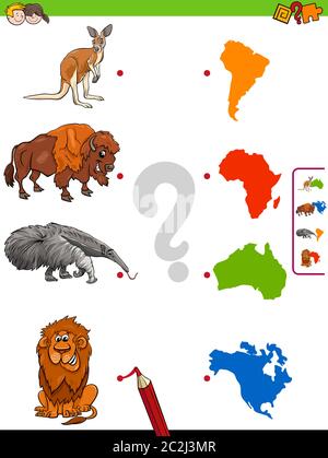match animals and continents educational game Stock Photo - Alamy