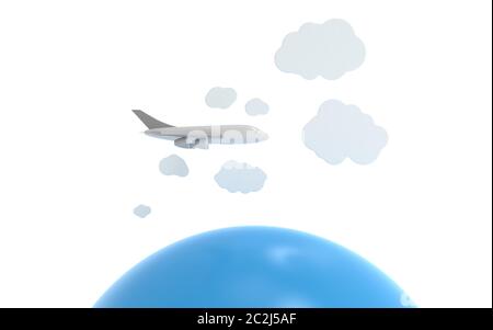 Airplane in the Clouds over Ocean Stock Photo