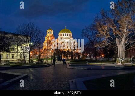 Saint Alexander Nevsky Cathedral in Sofia, Bulgaria, at night. Stock Photo