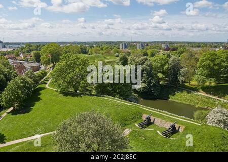 Old bronze cannon on rampart in city Fredericia, Denmark Stock Photo