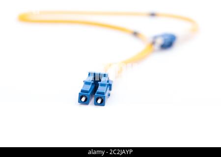 Fiber optic cables single mode LC isolated on white background Stock Photo