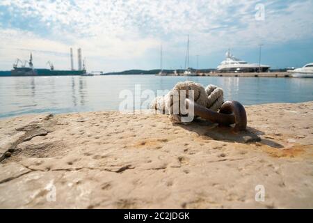 Mooring for boats in the port of Pula in Croatia Stock Photo
