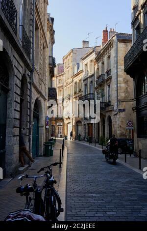Narrow old streets in the gothic medieval part of Bordeaux City, France Stock Photo