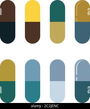 Capsule Pills Icon Collection Vector Art Illustration Stock Vector
