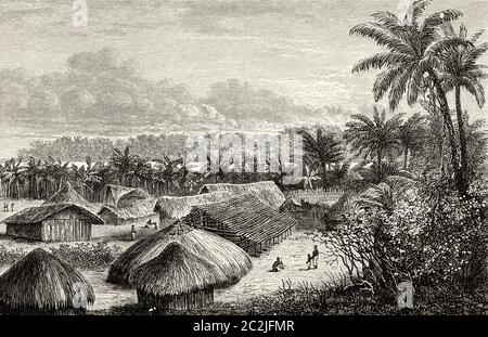 Central Africa. Ujiji settlement and its market square, on the