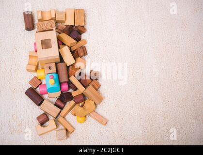 Building playing toy blocks wood for baby education with copy space Stock Photo