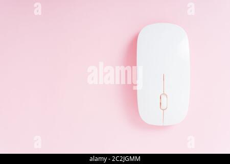 top view computer wireless mouse isolated on pink background Stock Photo