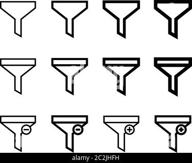 Filter Icon Collection, Add Apply Remove Sort Various Task Filter Icon Vector Art Illustration Stock Vector