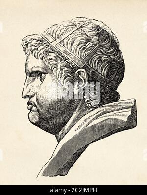 Portrait of Roman Emperor Nero Claudius Caesar Augustus Germanicus, Ancient Rome. Old 19th century engraved illustration, El Mundo Ilustrado 1880 Stock Photo