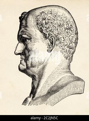 Portrait Roman Emperor Vespasian Titus Flavius Caesar Vespasianus Augustus, Italy, Ancient Rome. Old 19th century engraved illustration, El Mundo Ilustrado 1880 Stock Photo