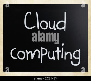 "Cloud computing" handwritten with white chalk on a blackboard Stock Photo