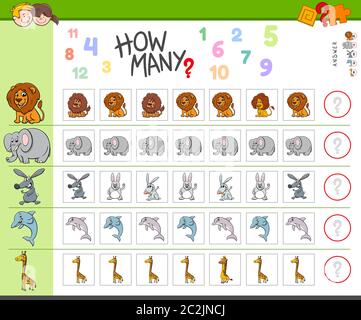 counting game with cartoon animal characters