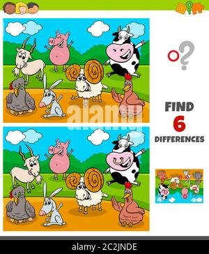 differences game with funny farm animal characters Stock Photo