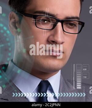 The concept of sensor implanted into human eye Stock Photo