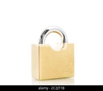 Metal padlock gold isolate on over white background Stock Photo - Alamy