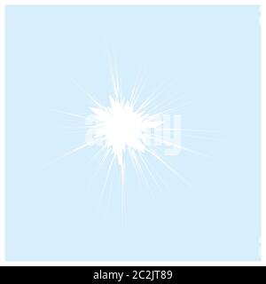 Broken Transparent Glass on White Background. Cracked Window. Bullet Hole witn Cracks. Crushed Texture. Stock Photo