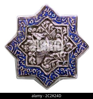 Amcient islamic motif structural design with star emblem for textural background. Arabic tile isolated on white background Stock Photo
