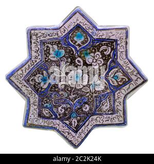 Amcient islamic motif structural design with star emblem for textural background. Arabic tile isolated on white background Stock Photo