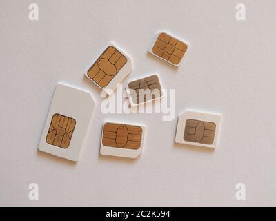 Mini, micro and nano sims for mobile phone Stock Photo