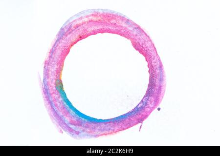 Abstract composition in circle watercolor. The texture background, hand painted on over white. Stock Photo