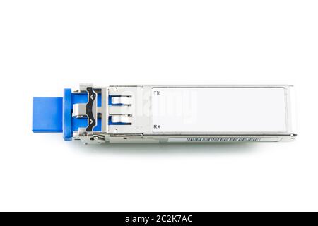 Optical gigabit SFP module for network switch isolated on over white background Stock Photo