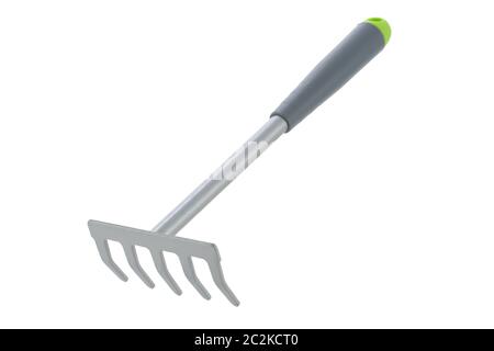 Long handle garden hand rake isolated on white with clipping path Stock Photo