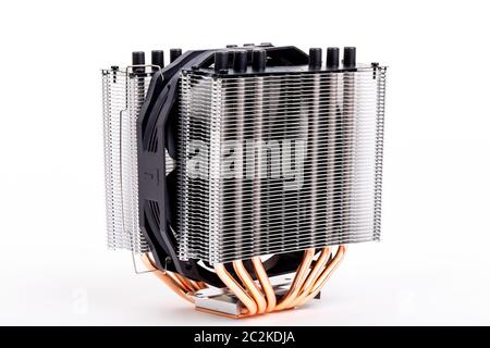 modern powerful CPU Cooler with heat-pipes and ventilator fan for mew processors 9th generation Stock Photo