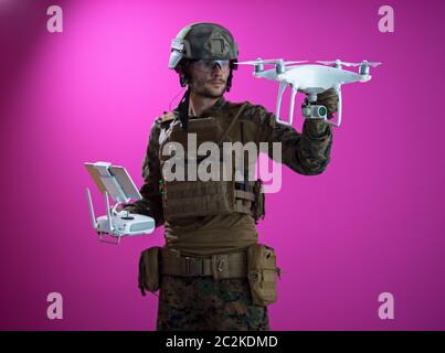 soldier drone technician Stock Photo