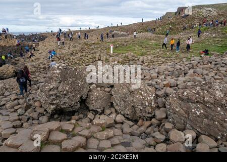 Geometrical basalt columns rock formations at Giant's Causeway, Northern Ireland, Europe Stock Photo