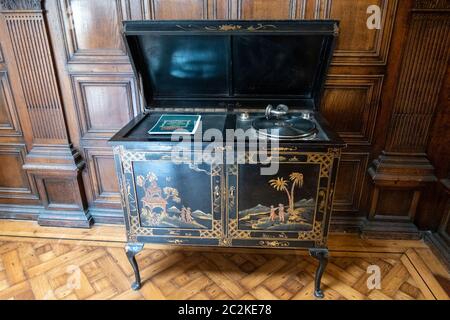 Antique vinyl record player at Kylemore Abbey Benedictine monastery in Connemara, County Galway, Ireland Stock Photo