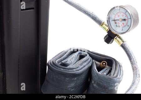 mini car air compressor on white background in studio Stock Photo