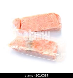 Two Packaged Frozen Salmon Fillets Isolated On White