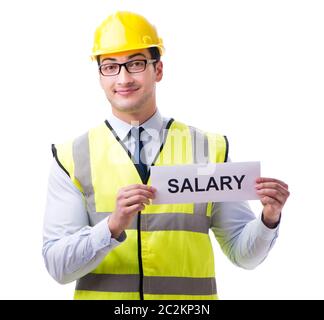 Construction supervisor asking for higher salary isolated on white background Stock Photo