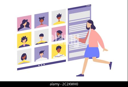 vector employee talk on video call with diverse colleagues. video conferencing at home having video call meeting with clients at home. Stock Vector