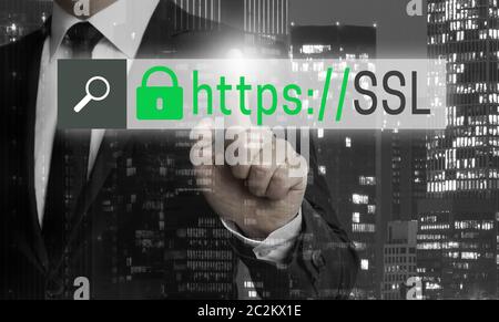 SSL Browser Concept is shown by businessman. Stock Photo