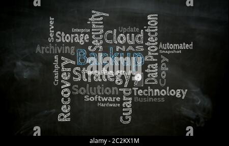 Backup cloud painted with chalk on blackboard. Stock Photo