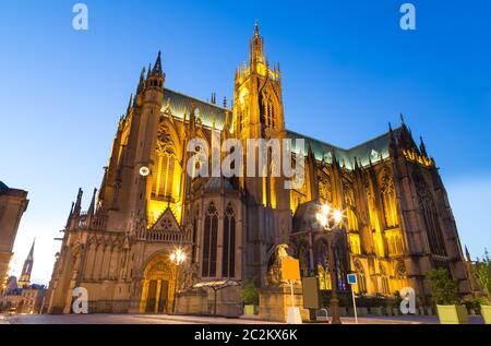 Cathedral Saint-Etienne at night in Metz on the Moselle France. Stock Photo