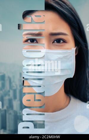 Asian  woman suffer from cough with face mask protection Stock Photo