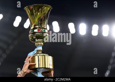 Rome, Italy. 17th June, 2020. ROME, ITALY - June 17, 2020: Coppa Italia cup trophy is seen during the Coppa Italia final football match between SSC Napoli and Juventus FC. (Photo by Nicolò Campo/Sipa USA) Credit: Sipa USA/Alamy Live News Stock Photo
