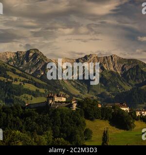 The medieval village of Gruyeres, Switzerland Stock Photo