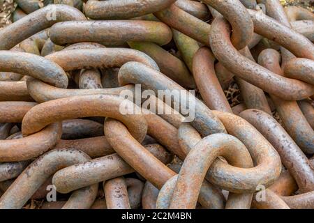 full frame rusty chain links closeup Stock Photo