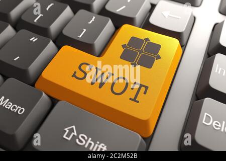 Orange SWOT Button on Computer Keyboard. Marketing Concept. Stock Photo
