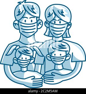 Parents and children wearing protective medical mask for prevent virus vector healthcare concept Stock Vector