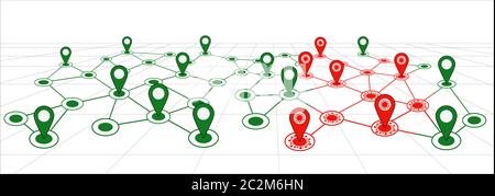 Contact tracing location route map banner for coronavirus covid19 government GPS marker icon tracking of people who have been exposed to coronavirus Stock Vector